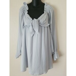 Skylar Rose Tie Neckline Long Sleeve Ruffle Trim Above Knee Length Dress S‎